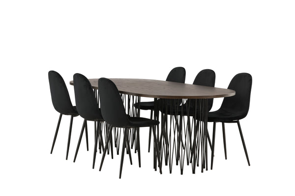 Dining group STONE Dining table 100X220 &amp; 6 POLAR Dining chairs Black