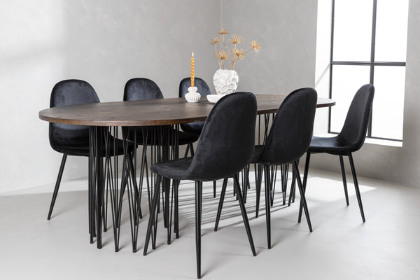 Dining group STONE Dining table 100X220 &amp; 6 POLAR Dining chairs Black