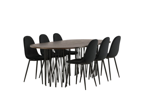 Dining group STONE Dining table 100X220 &amp; 6 POLAR Dining chairs Black