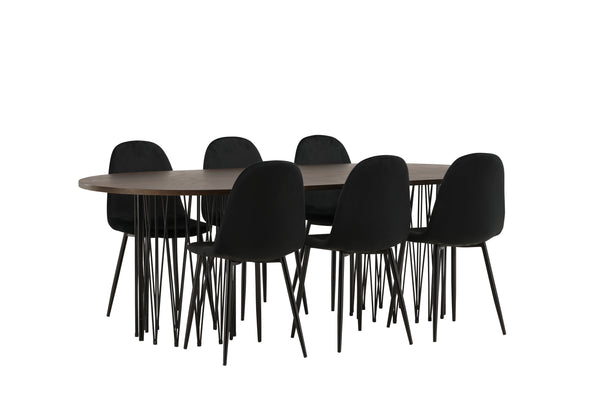 Dining group STONE Dining table 100X220 &amp; 6 POLAR Dining chairs Black