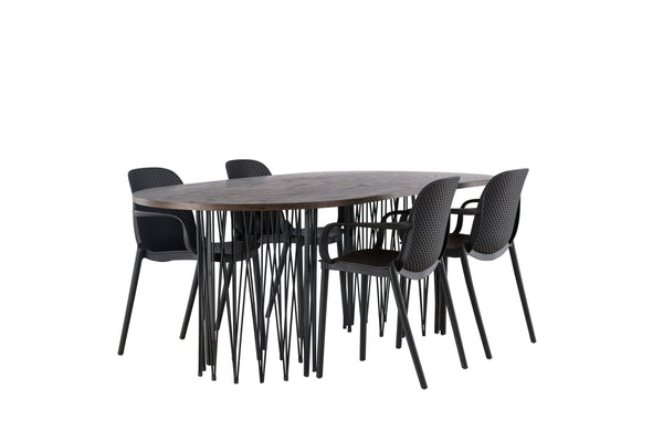 Dining group STONE Dining table 100X220 &amp; 4 BALITMORE Dining chairs Black