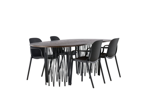 Dining group STONE Dining table 100X220 &amp; 4 BALITMORE Dining chairs Black