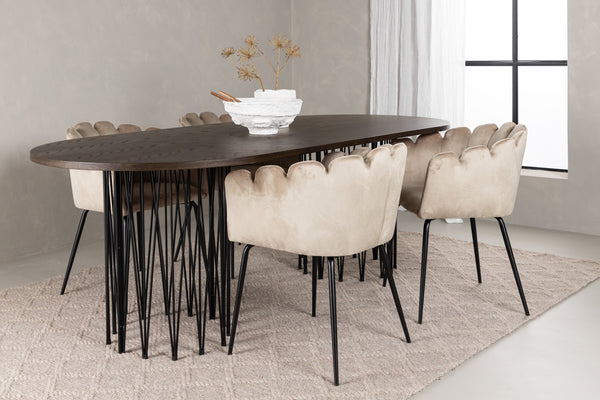 Dining group STONE Dining table 100X220 &amp; 4 LIMHAMN Dining chairs Beige