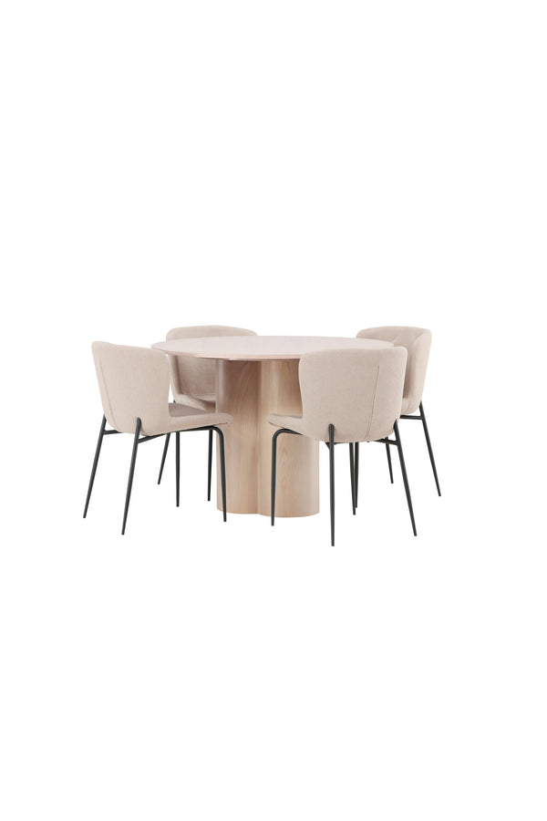 Matgrupp MODESTO & OLIVIA 4st Matstolar Beige + Matbord ⌀110