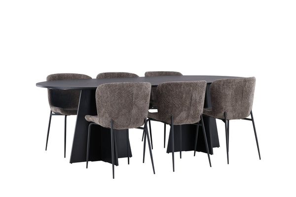 Dining group BOOTCUT Dining table 115X230 &amp; 6 MODESTO Dining chairs Dark grey