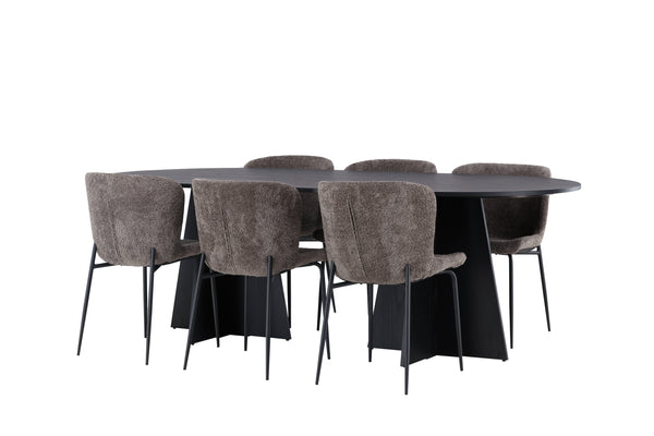 Dining group BOOTCUT Dining table 115X230 &amp; 6 MODESTO Dining chairs Dark grey