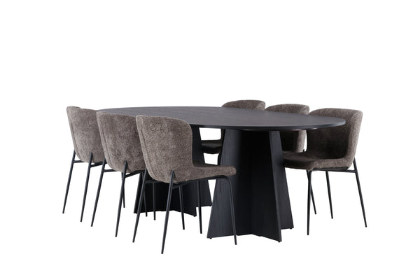 Dining group BOOTCUT Dining table 115X230 &amp; 6 MODESTO Dining chairs Dark grey