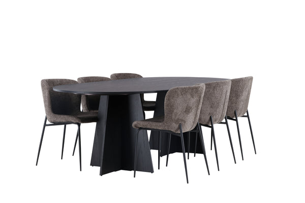 Dining group BOOTCUT Dining table 115X230 &amp; 6 MODESTO Dining chairs Dark grey