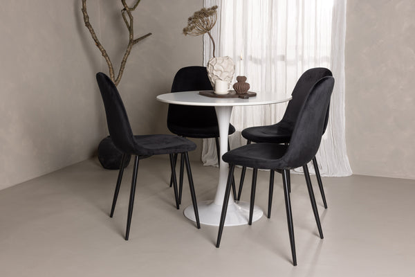 Dining group HAMDEN Dining table ⌀80 &amp; 4 pcs POLAR Dining chairs Black