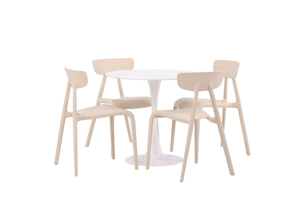 Matgrupp HAMDEN Matbord ⌀80 & 4st URSHOLMEN Matstolar Beige