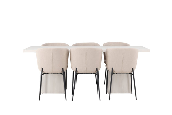 Dining group OLGA Dining table 200x90 &amp; 6 MODESTO Dining chairs Beige