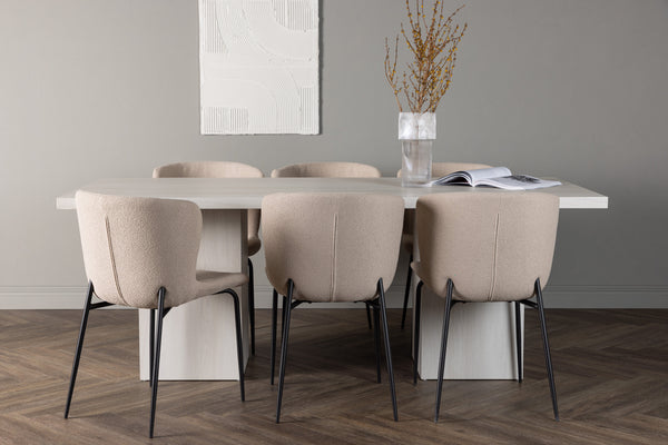 Dining group OLGA Dining table 200x90 &amp; 6 MODESTO Dining chairs Beige