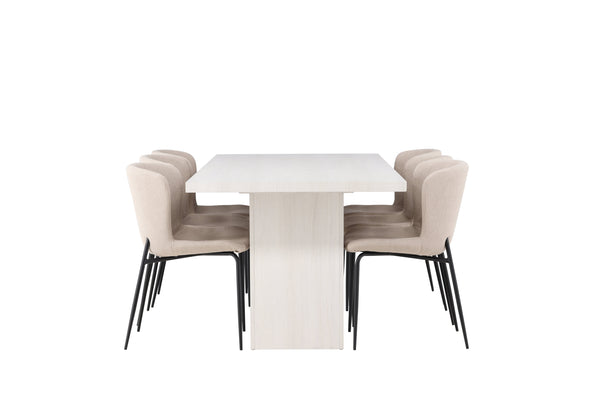 Dining group OLGA Dining table 200x90 &amp; 6 MODESTO Dining chairs Beige