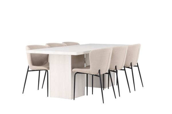 Dining group OLGA Dining table 200x90 &amp; 6 MODESTO Dining chairs Beige