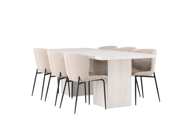 Dining group OLGA Dining table 200x90 &amp; 6 MODESTO Dining chairs Beige