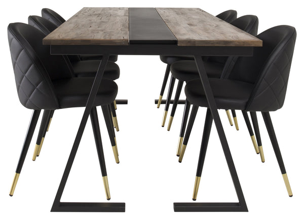 Dining group JAKARTA, VELVET Dining table 75x200x90 + 6 dining chairs Black