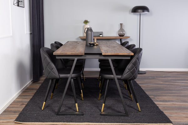 Dining group JAKARTA, VELVET Dining table 75x200x90 + 6 dining chairs Black