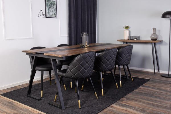 Dining group JAKARTA, VELVET Dining table 75x200x90 + 6 dining chairs Black