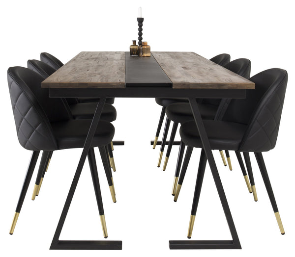 Dining group JAKARTA, VELVET Dining table 75x200x90 + 6 dining chairs Black