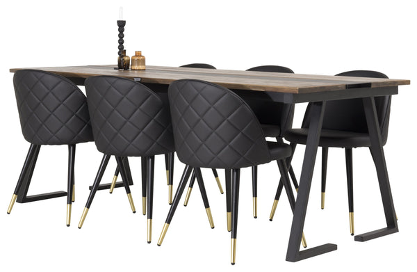 Dining group JAKARTA, VELVET Dining table 75x200x90 + 6 dining chairs Black